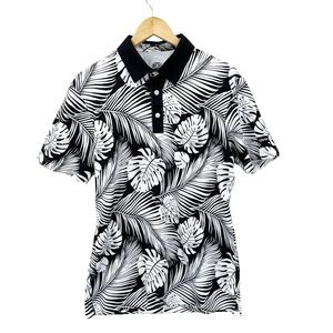 Black and White Tropical Print Men's Polo Shirt